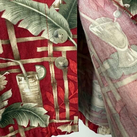 Vtg Campia Moda Hawaiian Aloha Shirt Sz Large Red Cotton Tropical Cocktail Print - Picture 7 of 9